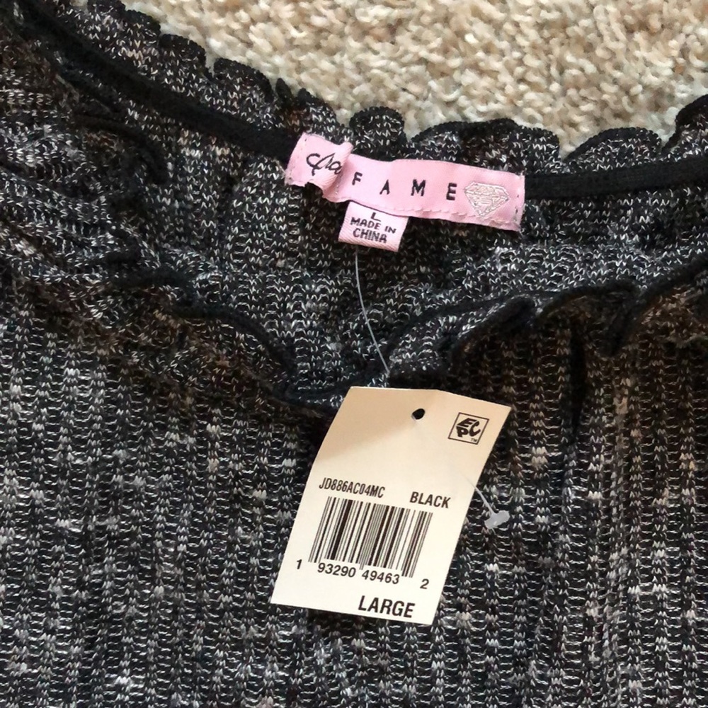 NEW Crave Fame Heathered Black Off-the-Shoulder Top - Picture 4 of 5